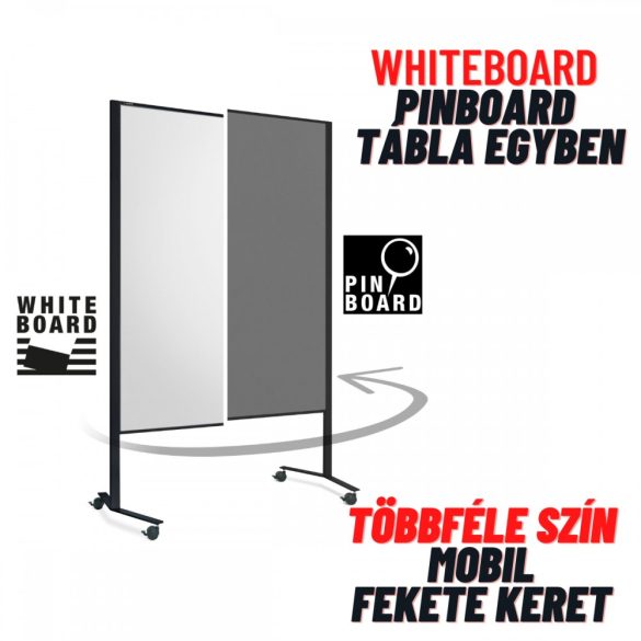  LW-11 Combi DUO Slide pinboard/whiteboard tábla görgővel - fekete karton