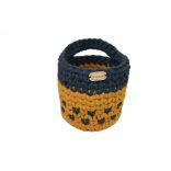 Horgolt tolltartó - mustár sárga, farmerkék szín, mintás